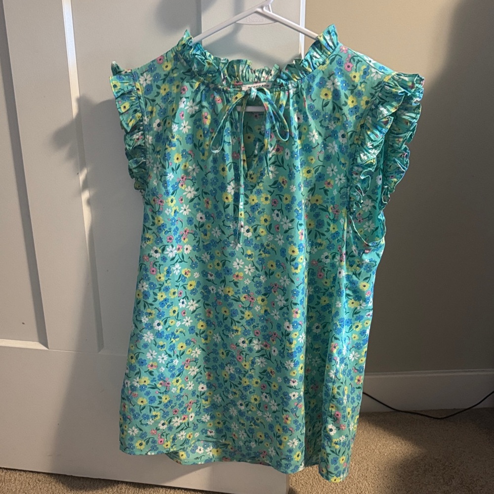 Staccato Floral Ruffle Blouse - Blue and Multicolor